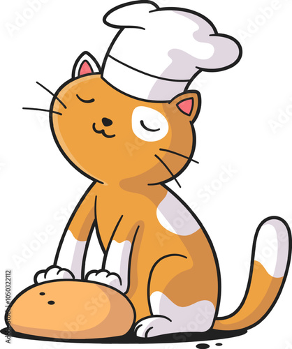 Cute cat baker making some biscuits vector cartoon illustration isolated on white