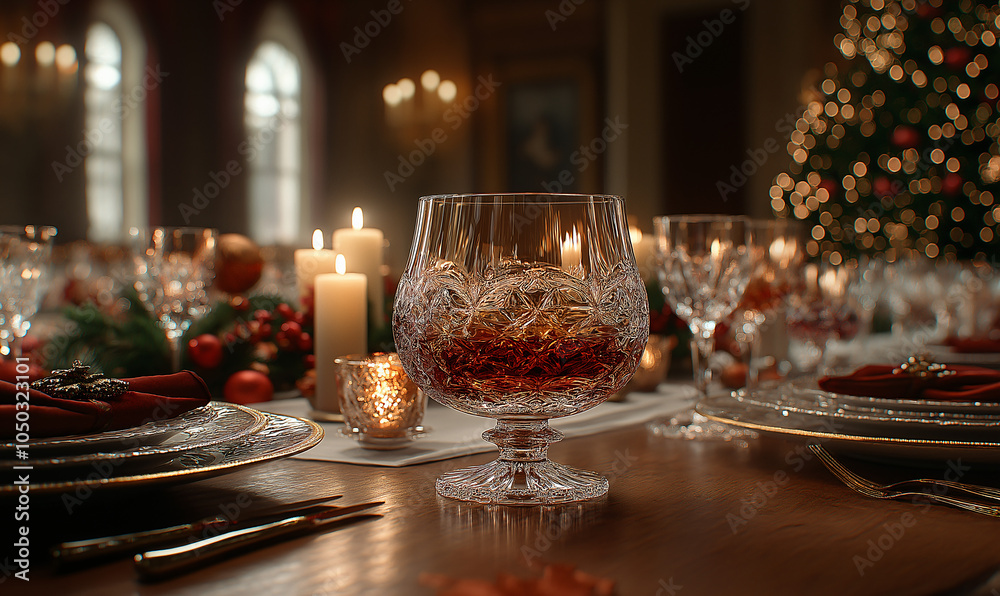 Elegant Christmas Dinner Table Setting with Traditional Decorations Elegant Christmas Dinner Table Setting with Traditional Decorations