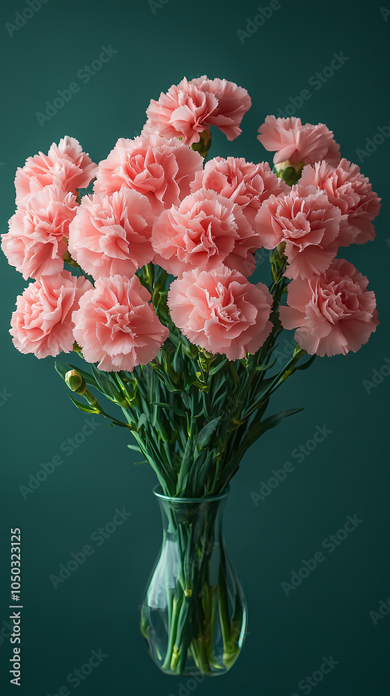 Obraz premium A vibrant bouquet of carnations in shades of pink, red, and white, with ruffled, textured petals and sturdy green stems