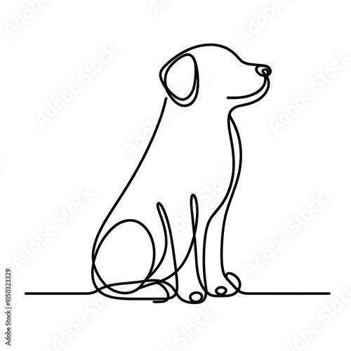 Minimalist oneline drawing of sitting dog for modern art lovers