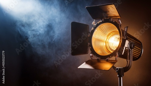 Closeup of a vintage spotlight with a smoky background in dramatic lighting concept.