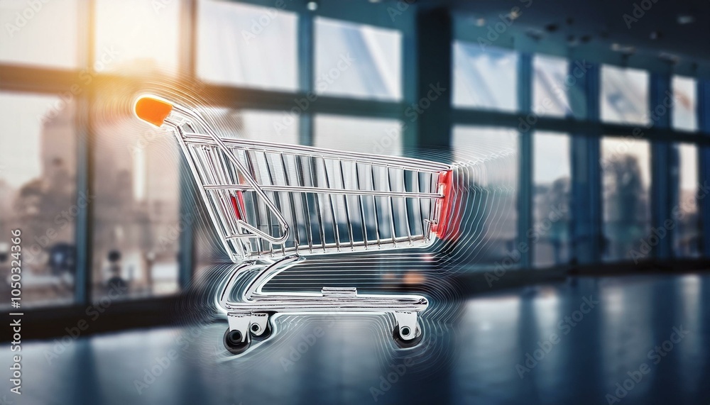 creative shopping cart icon on blurry office interior background. E-commerce and advertising design concept. Double exposure. creative shopping cart icon on blurry office interior background. E-commerce and advertising design concept. Double exposure.