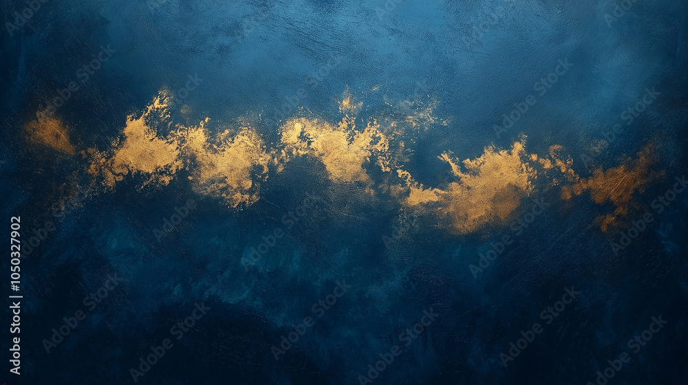 Obraz premium Dark grunge background with smoky blue tones, textured wall for design or digital art. Wall surface with luxurious Venetian putty in smoky blue and gold.