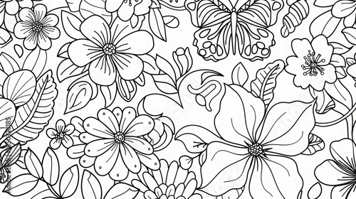 A blank pattern for coloring or as a base for painting and various graphic materials. A beautiful flower pattern for those of you who need flower-shaped graphic materials.