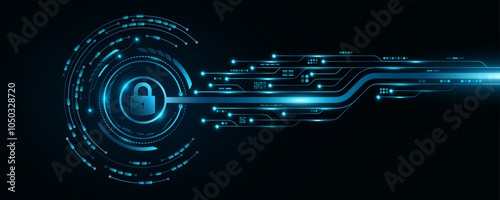Futuristic background for unlocking UI system. Lock scan with digital HUD circle and circuit board. Data security. Touch screen button for user interface. Vector illustration. EPS 10.