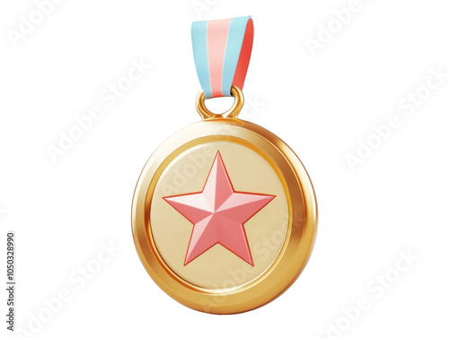 Gold Medal with Red Star and Ribbon Design photo