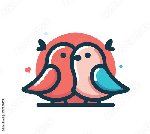 Whimsical lovebird illustration with pink and blue colors
