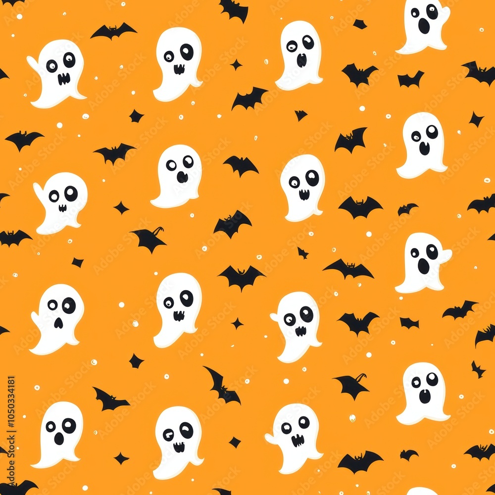 Obraz premium Cute ghost repetitive Halloween decoration pattern tile.