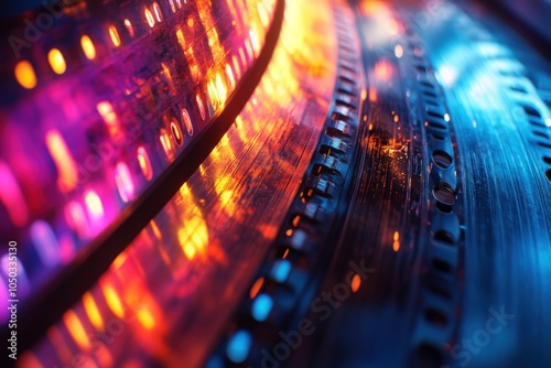 Wallpaper Mural Close-up of a film reel with colorful lights reflecting off the surface. Torontodigital.ca