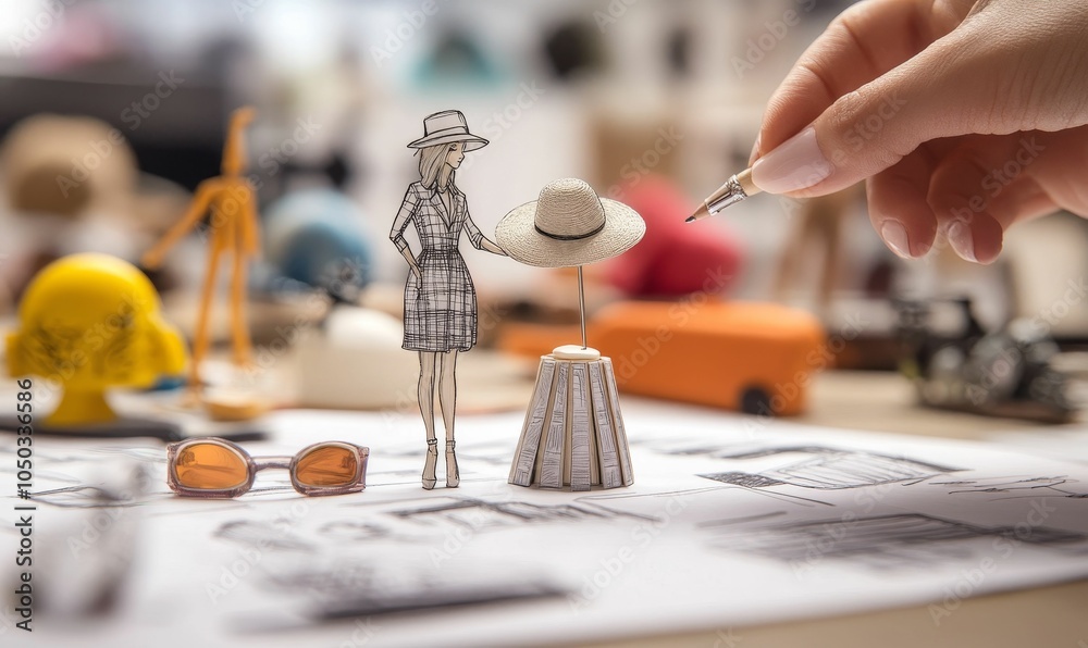 Fototapeta premium Fashion design, hand sketches, drawing tools.
