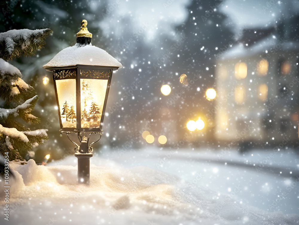 A charming lantern with a warm glow surrounded by snowflakes and pine cones, creating a cozy winter atmosphere A charming lantern with a warm glow surrounded by snowflakes and pine cones, creating a cozy winter atmosphere