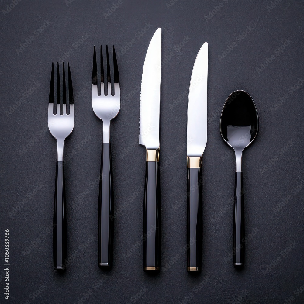 Sharp Kitchen Cutlery on Dark Background with Selective Focus Sharp Kitchen Cutlery on Dark Background with Selective Focus