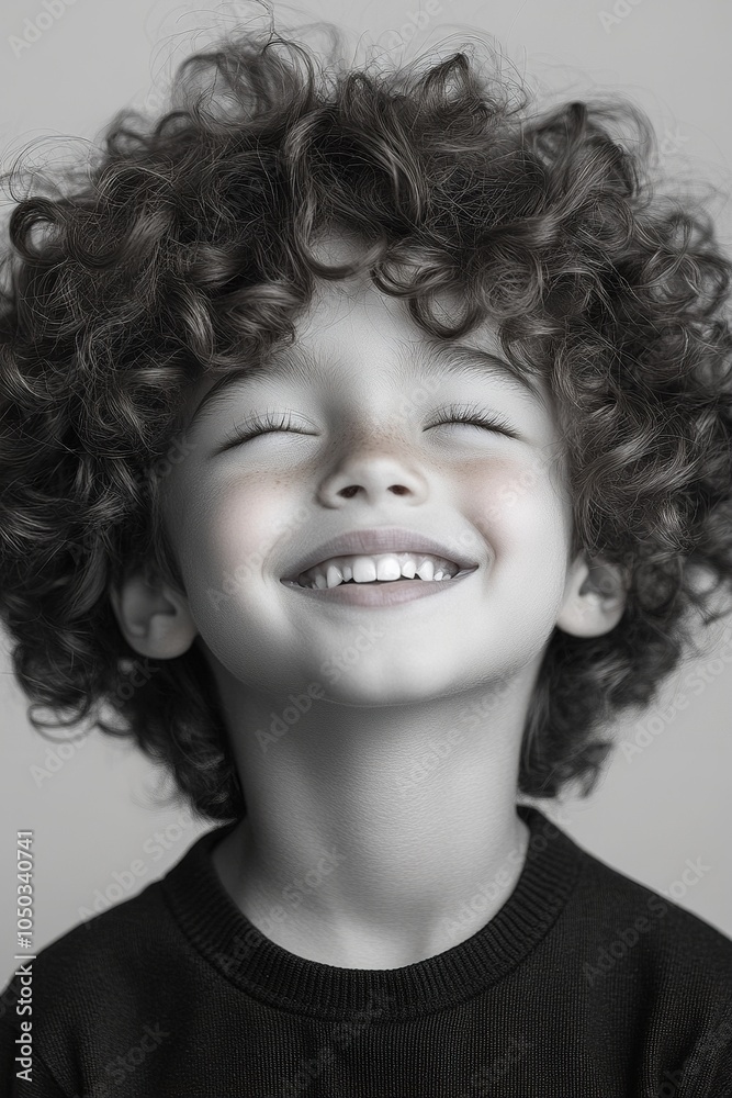 Child with curly hair laughing in soft focus, bright and cheerful Child with curly hair laughing in soft focus, bright and cheerful