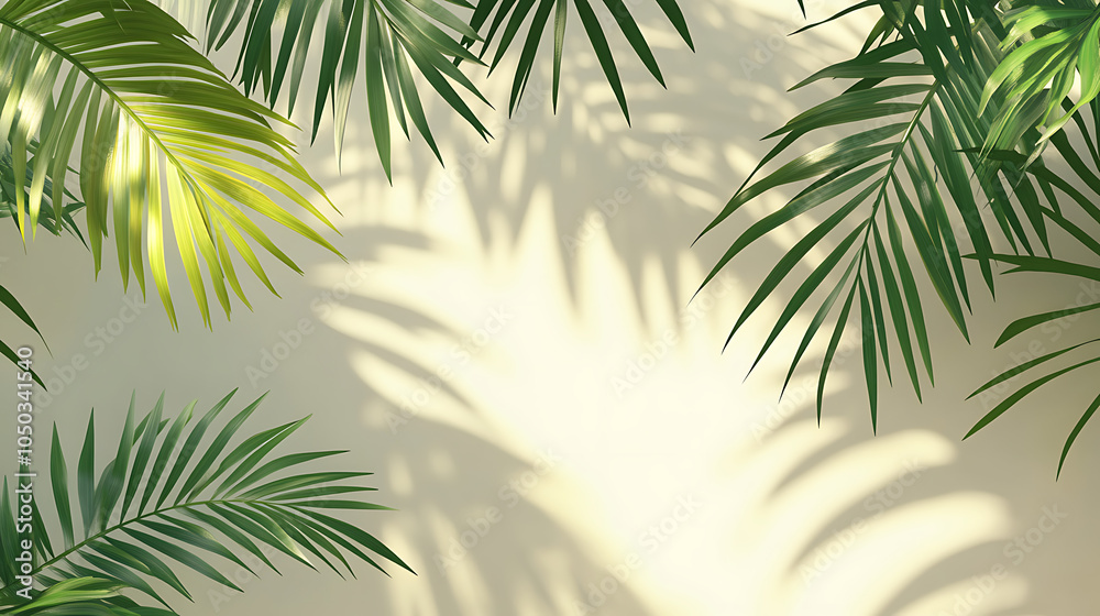3D rendering of palm leaves shadows on a white wall 3D rendering of palm leaves shadows on a white wall