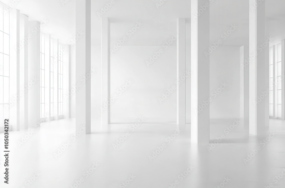Fototapeta premium Minimalist empty white concrete room with natural lighting