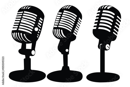 Podcast voice record Microphone and mic vector icon set illustration.