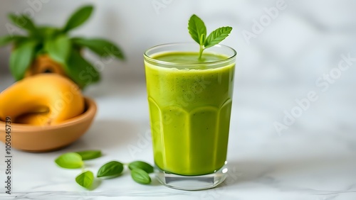 Green Smoothie on Marble Counter with Diffused Lighting