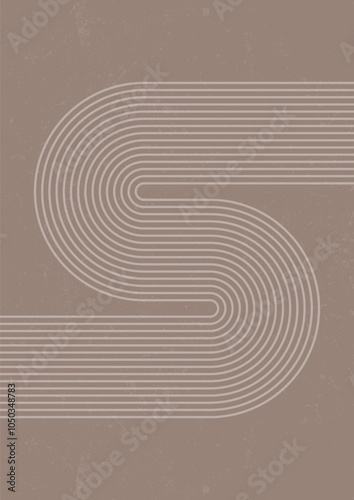 Mid-century abstract aesthetic background. Minimal line poster. Boho wall art. Neutral beige brown prints. Abstract art design. Vector illustration