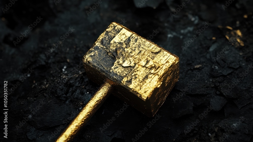 Artistic tilt-shift view of a golden mallet on black, with high contrast and dramatic lighting enhancing the mallet texture Artistic tilt-shift view of a golden mallet on black, with high contrast and dramatic lighting enhancing the mallet texture
