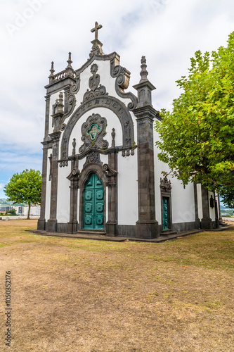 A view towards the Hermitage of the Mother of God church in Ponta Delgada on the island of San Miguel in the Azores in summertime