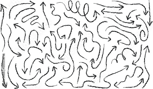 Fényképezés Set of charcoal arrows. Hand-drawn black pinter collection