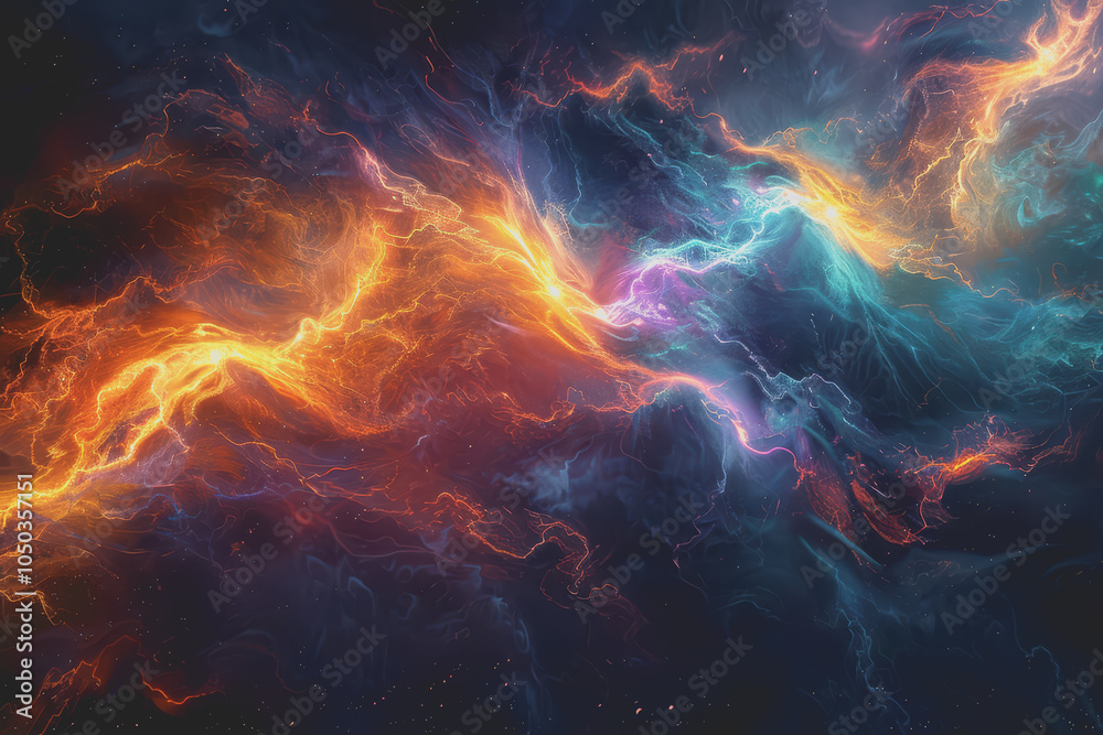 Fototapeta premium Spectacular abstract lines and smoke fractal patterns in a chaotic dark theme.