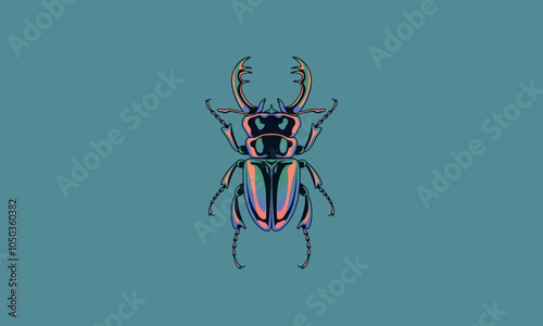 Colorful beetle vector with intricate details and horns.