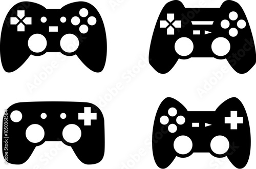 Vector set of game controllers isolated on white background. Game console, game pad, joystick, remote controller silhouette