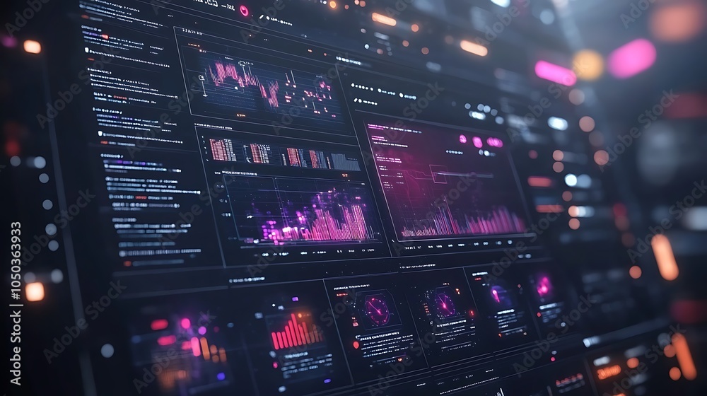 Obraz premium Futuristic marketing dashboard with square noise background and data analytics