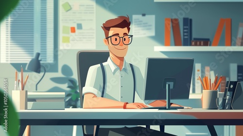 3d animated cartoon of office worker.
