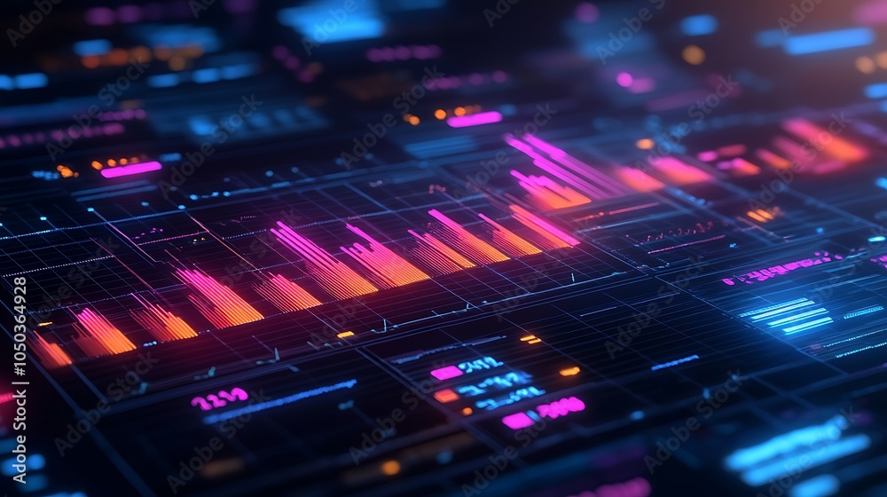 Futuristic data display with business intelligence and square static noise Futuristic data display with business intelligence and square static noise