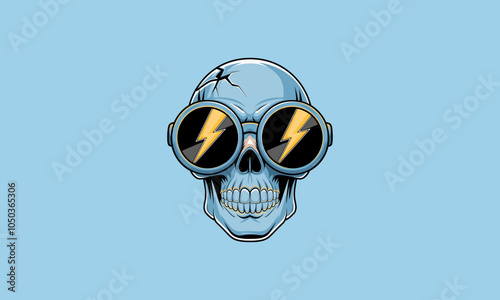 Cool skull wearing sunglasses with lightning reflections.