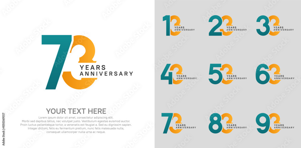 Fototapeta premium Anniversary logo set vector design, blue and orange color for celebration event