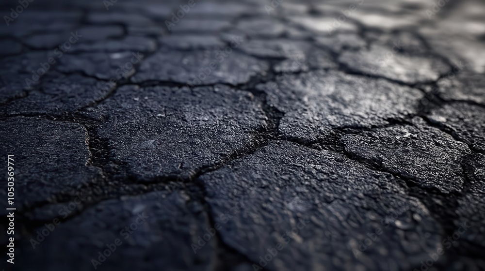 Obraz premium detailed close-up of textured dark asphalt road, showcasing the rugged surface with subtle highlights and shadows, perfect for urban-themed backgrounds and designs