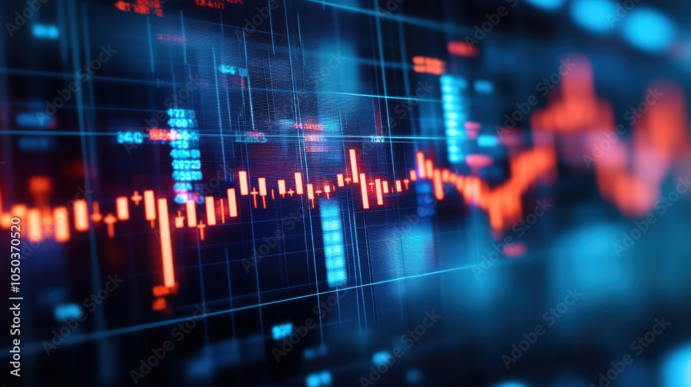 Abstract stock market graph with red and blue lines on a dark background. Abstract stock market graph with red and blue lines on a dark background.
