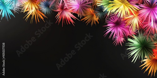 Colorful fireworks cascading down from the top and sides, forming a bright and festive border for New Year's designs. photo