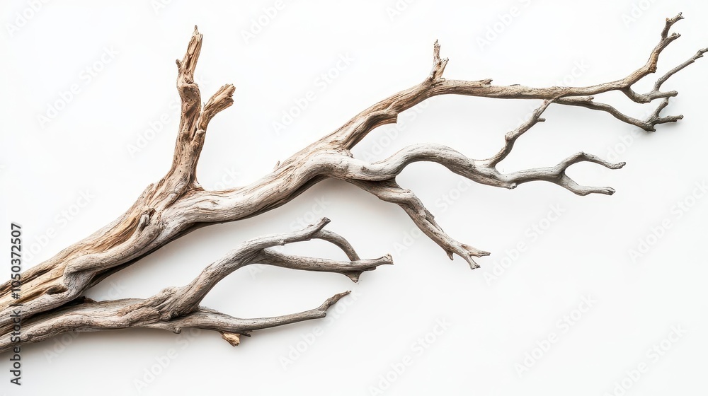 Fototapeta premium dry tree branches isolated against a clean white background, emphasizing texture and form, creating a stark yet beautiful representation of nature's resilience
