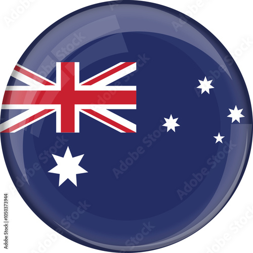 Australia  flag with glossy rounded button for football team and national emblem