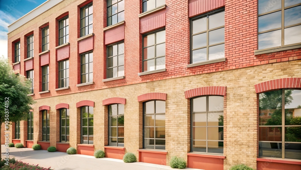 A building with brick walls and windows of glass ideal for copy space image A building with brick walls and windows of glass ideal for copy space image