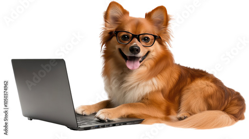 A dog using a laptop