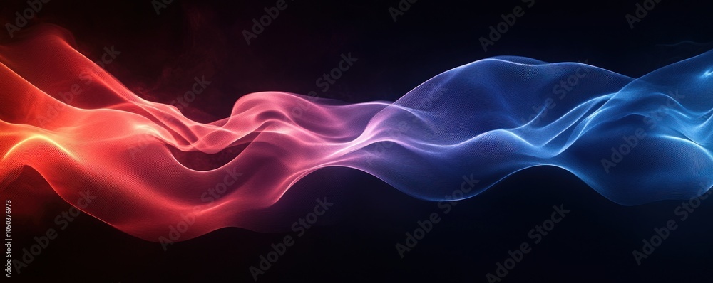 Abstract flowing wave of red and blue light on dark background. Abstract flowing wave of red and blue light on dark background.