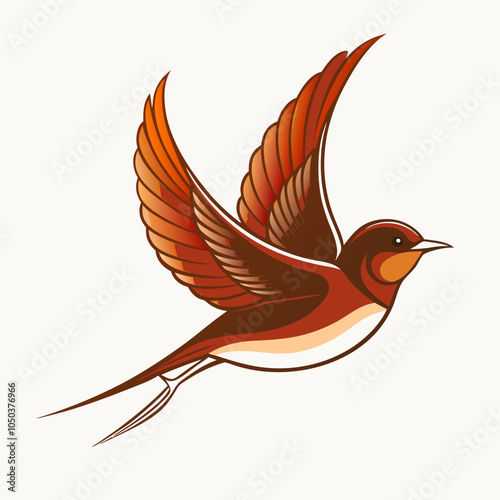 Swallow in Flight with Raised Wings and Forked Tail