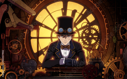 Steampunk Gentleman in Black and Gold Suit with Goggles  Mysterious and Intriguing  Steampunk Fantasy and Adventure   