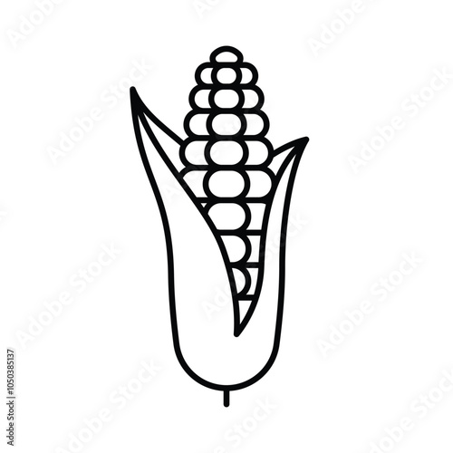 Corn icon. Maize corn cob. Ear of corn with grain and husk. Agricultural plant in minimalistic style. Botanical illustration for a label, store, layout. Editable icon, thin stroke