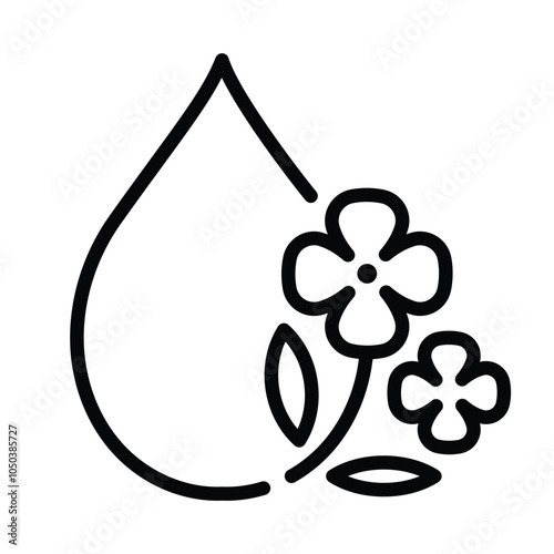 Mustard oil icon. Drop of oil with stylized mustard plant. Line icon, editable strokes. Modern icon for packaging, web, design.