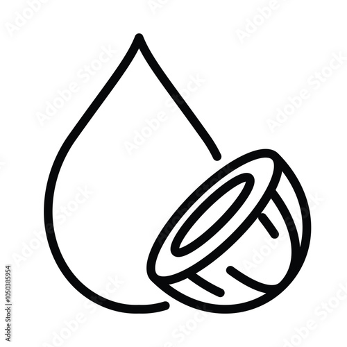 Coconut oil icon. Oil drop and half a coconut. Line icon, editable strokes. Modern icon for packaging, web, design.