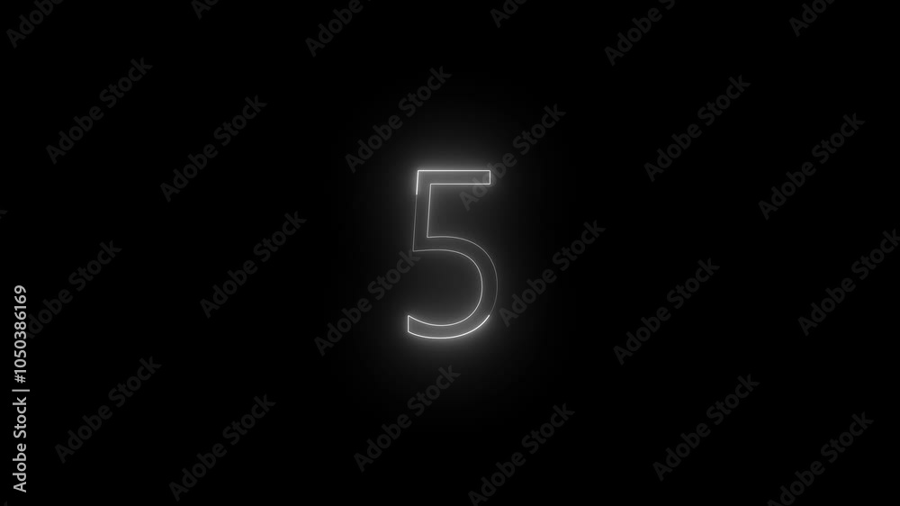 Neon dial 5 icon glowing black background animation Neon dial 5 icon glowing black background animation