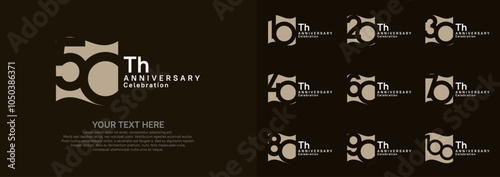 Anniversary logo set vector design, white and brown color for celebration event