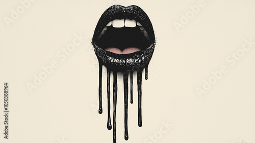 Dripping Black Lips: Abstract Digital Art Print photo