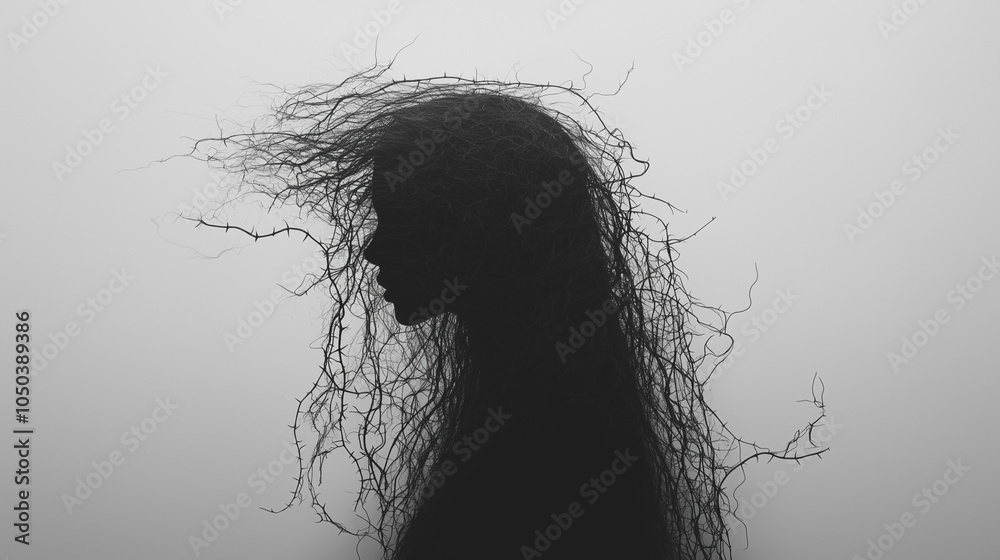 Fototapeta premium Silhouette of a Woman Enveloped in Branches